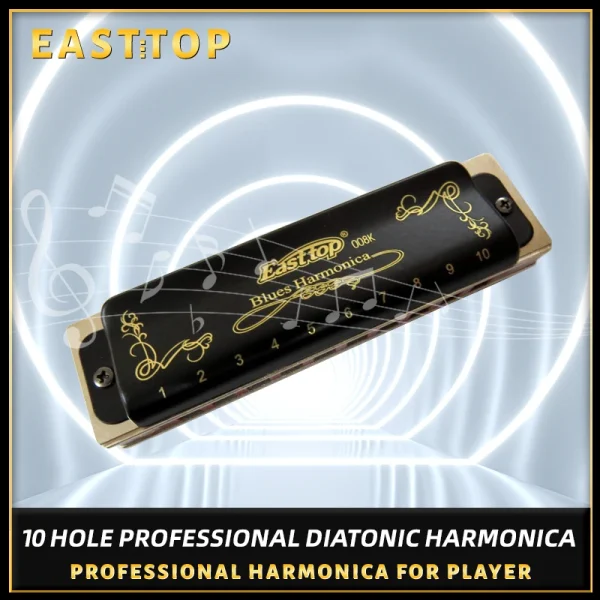 EASTTOP blues harp mouth organ T008K 12keys set music metal harmonica diatonic black cover,for beginner,player,gift - Image 2