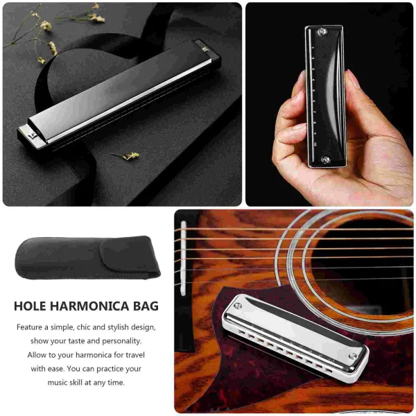 1 Pc Practical Ten-hole Harmonica Storage Box Blues Harmonica Case (Black) Harmonica Container - Image 2