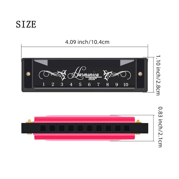 "10 Hole 20 Tone Harmonica In C Key - Colorful Diatonic Blues Harp Mouth Organ for Beginners & Professionals - Image 3