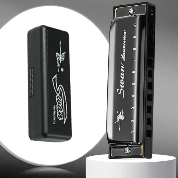 Swan 10 Hole C Harmonica Mouth Organ Blues Harp Phosphor Bronze Case Diatonic Beginner Harmonica Kit for Kids
