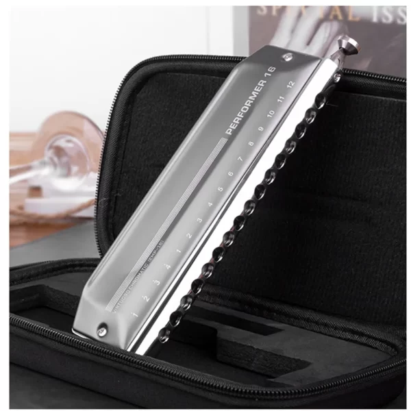 East top new chromatic aluminum comb harmonica,EMP-16,16hole 64tone mouth organ,new style,professional harmonica for player,gift - Image 2