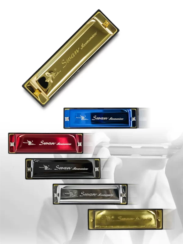 SWAN 10-hole Blues Harmonica Portable 20-note Metal Top Plate Resin Comb Phosphor Bronze Reeds