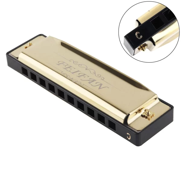 10 Holes 20 ToneC Matte Gold / Black Harmonica Blues Harp Mouth Organ Stainless Steel Musical Instrument for Beginner - Image 4