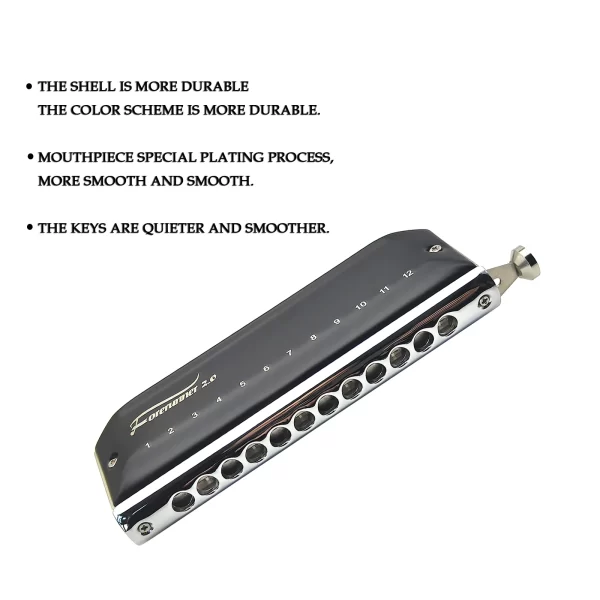 Chromatic Harmonica Forerunner 2.0,12 Hole 48 Tone Mouth Organ Harmonica without Valve,Harmonica C for Player, Beginner,Adults - Image 2
