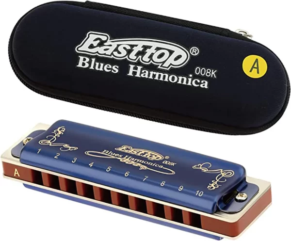 East top Harmonica 008K Blues Harp Mouth Organ10 Holes 20 Tones Diatonic Blues Harmonica with Blue Case, Top Grade Harmonica - Image 2