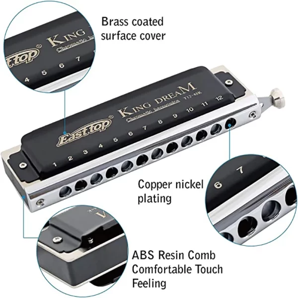 East top King Dream Chromatic Harmonica Key of C,12 Holes 48 Tones Professional Mouth Organ Harmonica for Adults, Professionals - Image 2