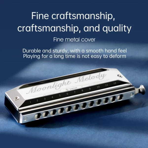 SWAN Chromatic Harmonica, 10-Hole 40 Tones 12-Hole 48 Tones 16-Hole 64 Tones Mouth Organ C Key Harmonica for Adults - Image 2