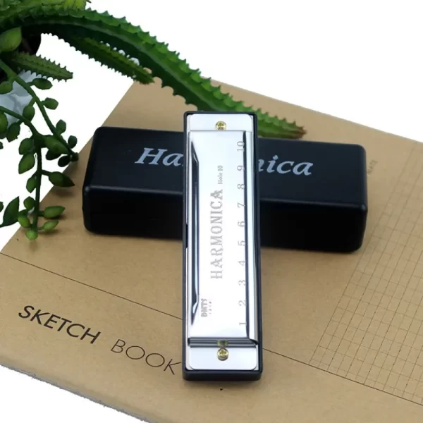 Metal Harmonica Key of C 10 Hole Chromatic Scale Harmonica with Box for Beginner Students Kids Gift - Image 2