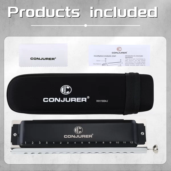 CONJURER Chromatic harmonica 16 Hole 64 Tone black stainless steel key of c musical instrument - Image 4