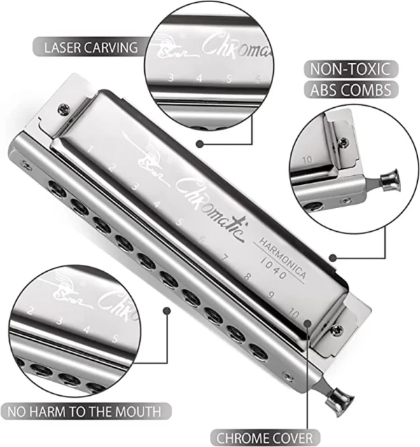 SWAN 1040 Chromatic Harmonica Key of C Professional Musical Instrument - Image 2
