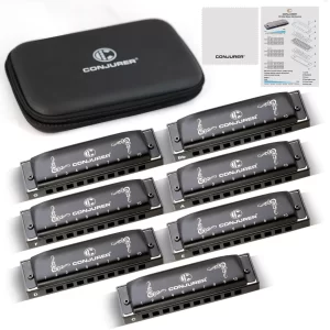 Conjurer 10 hole blues harmonica set of 7 keys with case for beginner professional adults