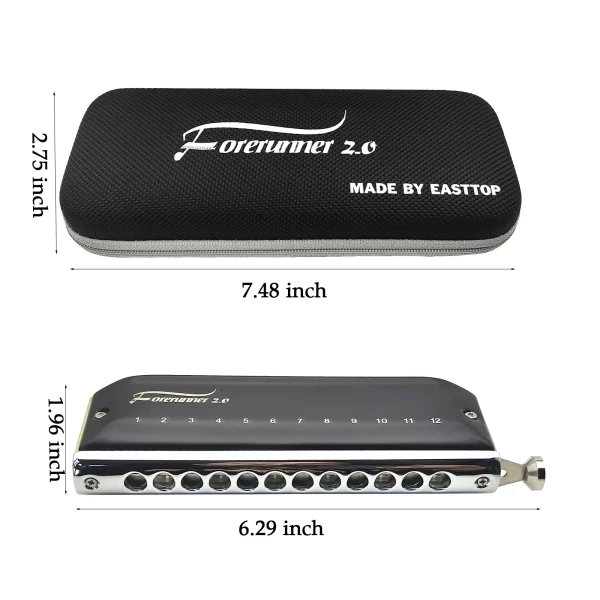 Chromatic Harmonica Forerunner 2.0,12 Hole 48 Tone Mouth Organ Harmonica without Valve,Harmonica C for Player, Beginner,Adults - Image 5