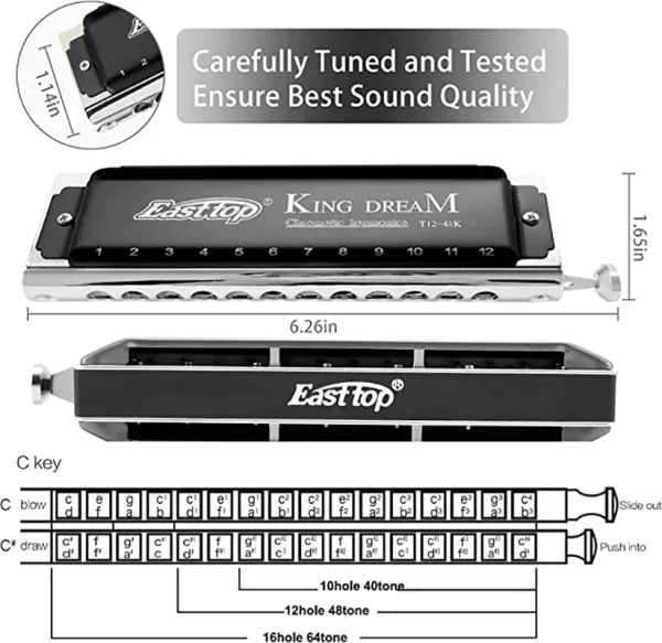 East top King Dream Chromatic Harmonica Key of C,12 Holes 48 Tones Professional Mouth Organ Harmonica for Adults, Professionals - Image 5