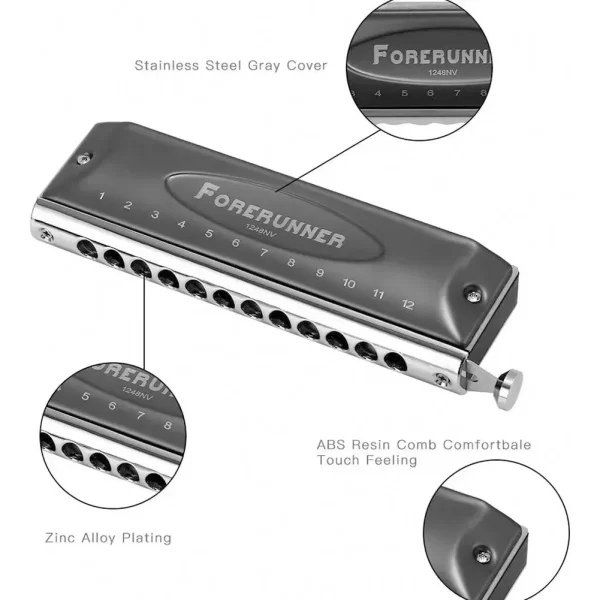 Easttop Chromatic Harmonica 12 Holes 48Tone Harp Mouth Organ Key C ABS Comb Silver Professional Musical Instruments - Image 4