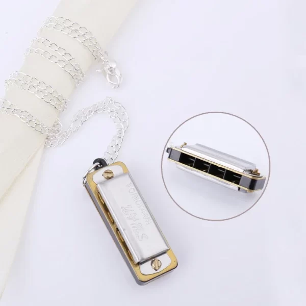 4 Holes 8 Tones Mini Harmonica Metal Chain Necklace Style High Quality Mouth Organ Woodwind Musical Instrument Gifts For Kids - Image 4