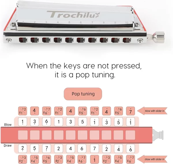 JDR Trochilus 10 Holes Chromatic Harmonica Key of C Armonica Valveless Harp Mouth Organ Chromonica with Case for Beginners - Image 2
