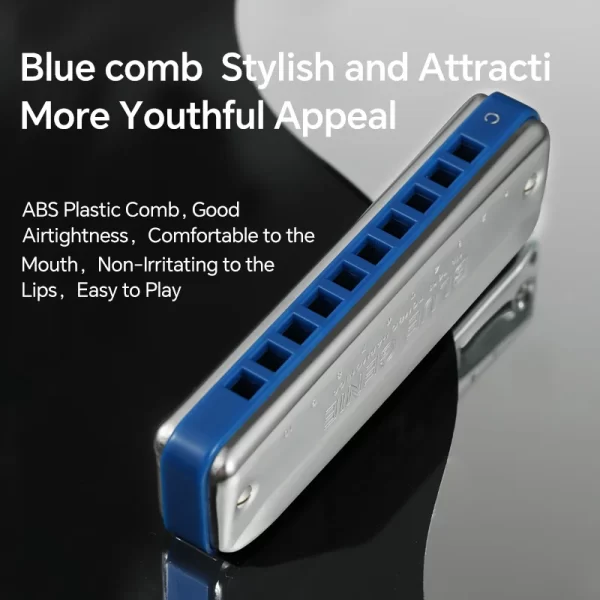 TOMBO 7610 Paddy 10 Hole Blues Harp Harmonica Diatonic Mouth Oragn Key of C with Grey Plastic Comb for Beginners, Adults - Image 2