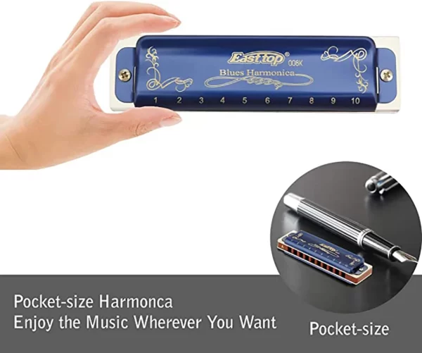 East top Harmonica 008K Blues Harp Mouth Organ10 Holes 20 Tones Diatonic Blues Harmonica with Blue Case, Top Grade Harmonica - Image 5