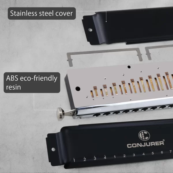 CONJURER Chromatic harmonica 16 Hole 64 Tone black stainless steel key of c musical instrument - Image 5