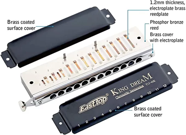 East top King Dream Chromatic Harmonica Key of C,12 Holes 48 Tones Professional Mouth Organ Harmonica for Adults, Professionals - Image 4