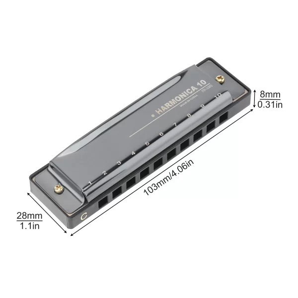 10 Holes 20 ToneC Matte Gold / Black Harmonica Blues Harp Mouth Organ Stainless Steel Musical Instrument for Beginner - Image 2