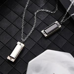 Whistle 4-Hole 8-Tone Alloy Clavicle Chain Korean Style Necklace Female Necklace Mini Harmonica Necklace Mouth Organ Necklace