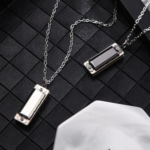 Whistle 4-Hole 8-Tone Alloy Clavicle Chain Korean Style Necklace Female Necklace Mini Harmonica Necklace Mouth Organ Necklace