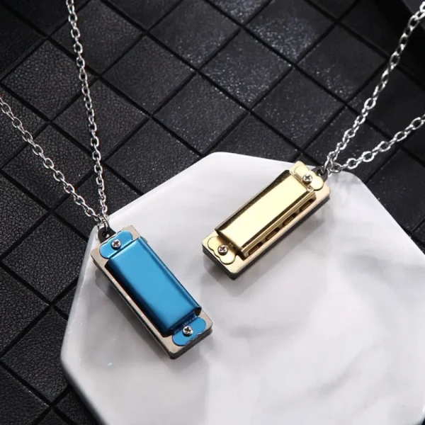 4-Hole 8-Tone Clavicle Chain Men Necklace Female Necklace Korean Style Necklace Mini Harmonica Necklace Mouth Organ Necklace - Image 2