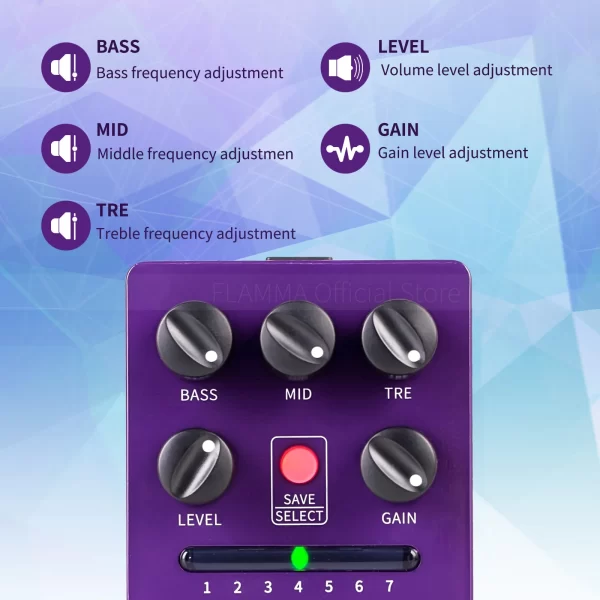 flamma fs06 preamp pedal digital guitar effects pedal with 7 preamp models preset save slot built in cabinet simulation