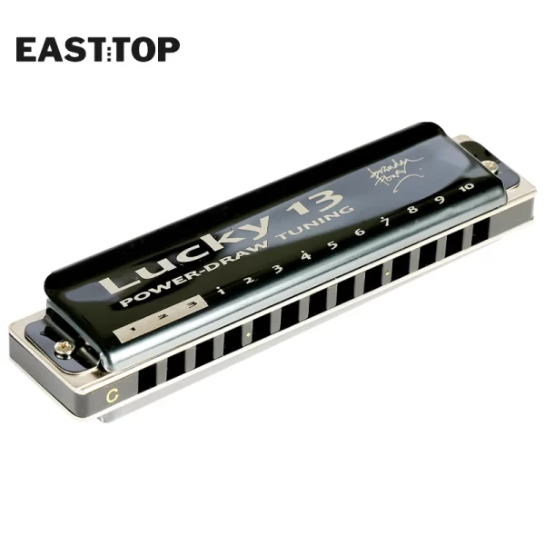 easttop lucky 13 holes powerdraw harmonica professional musical instruments with case for adults student professional players