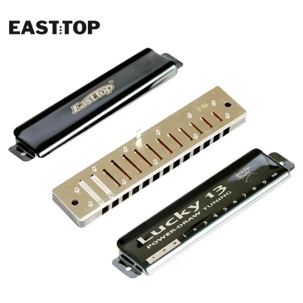 easttop lucky 13 holes powerdraw harmonica professional musical instruments with case for adults student professional players