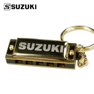golden suzuki mini harmonica with key chain, 5 holes, 10 tone, new, free shipping, 2pcs per lot