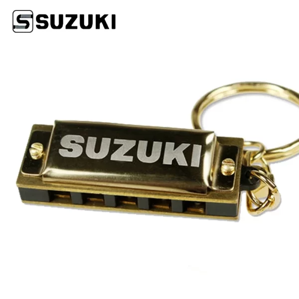 golden suzuki mini harmonica with key chain, 5 holes, 10 tone, new, free shipping, 2pcs per lot