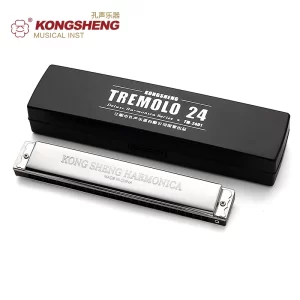 kongsheng tremolo harmonica 24holes mouth organ or beginners harp key of c/#c/d/#d/e/f/#f/g/#g/a/#a/b with box silver harp
