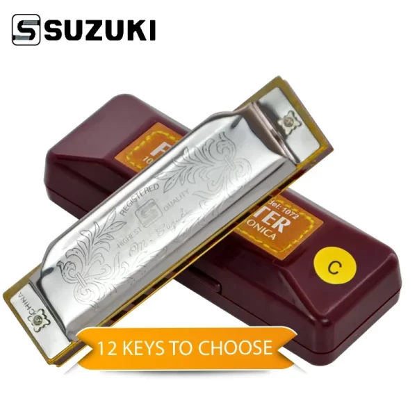 [12 keys] suzuki diatonic harmonica 1072 new silver folkmaster gaita standard 10 hole diatonic harmonica beginner blues harp