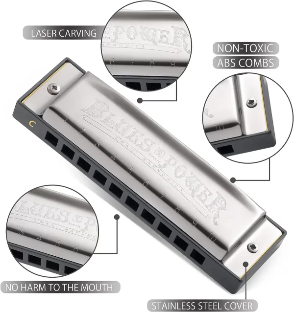 Harmonica Senior Bruce 10 Hole BLUES with Case Brass Stainless Steel - Image 6
