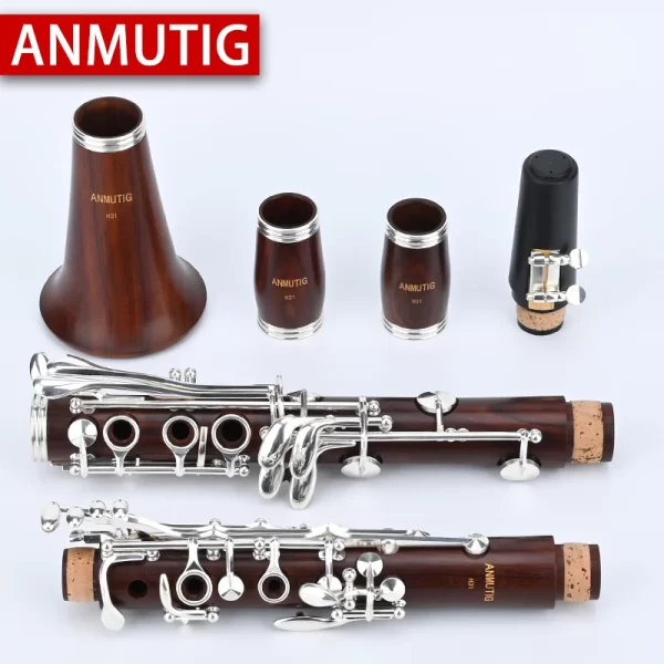ANMUTIG-Professional Red Wood 17 Key Bb Clarinet, Rosewood Silvering H32 - Image 2
