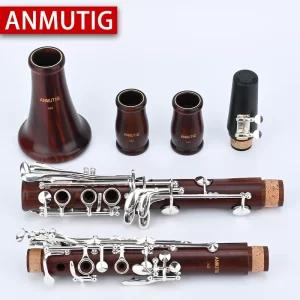 ANMUTIG-Professional Red Wood 17 Key Bb Clarinet, Rosewood Silvering H32