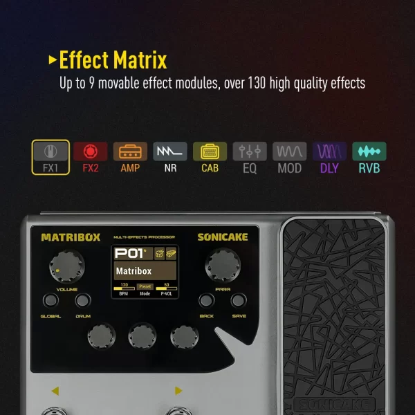 sonicake matribox 140 built in guitar/bass/acoustic multi effects processor with expression pedal looper modeling amp qme 50